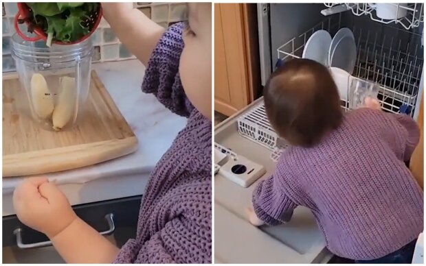 Mutter lässt ihre eineinhalbjährige Tochter kochen. Quelle: Screenshot Youtube