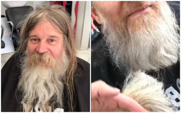 Friseur veränderte das Aussehen eines Obdachlosen. Quelle: Screenshot Youtube